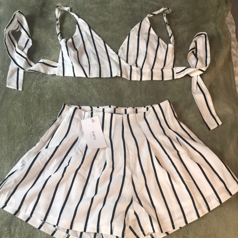 Two piece, shorts and cropped tank top